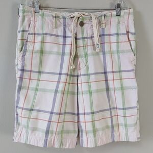 Abercrombie & Fitch Men Plaid Shorts Size 34 Heavy Duty Button Front Drawstring